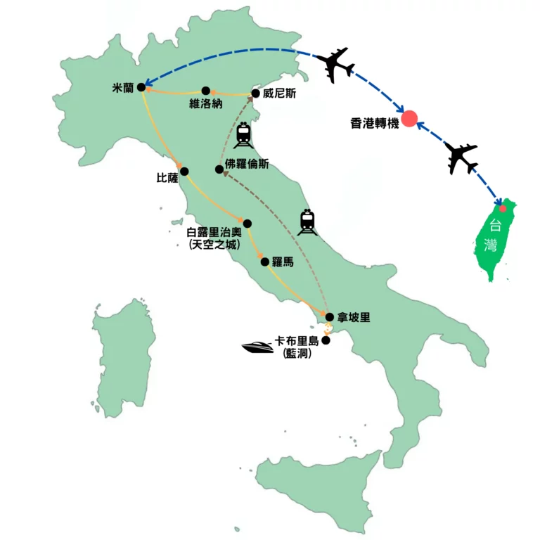 義大利12日 天空之城 行程路線圖