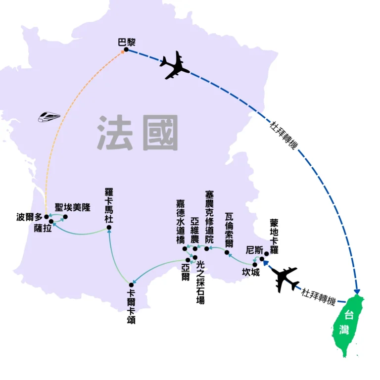 南法12日 行程路線圖