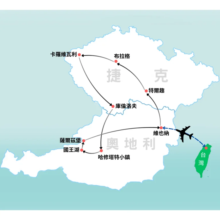 奧捷10日-維也納進出 行程路線圖